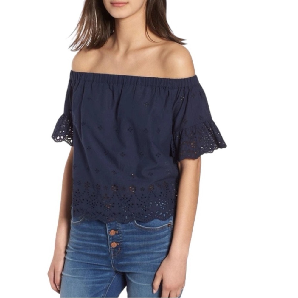Madewell Navy Eyelet Off-Shoulder Top
